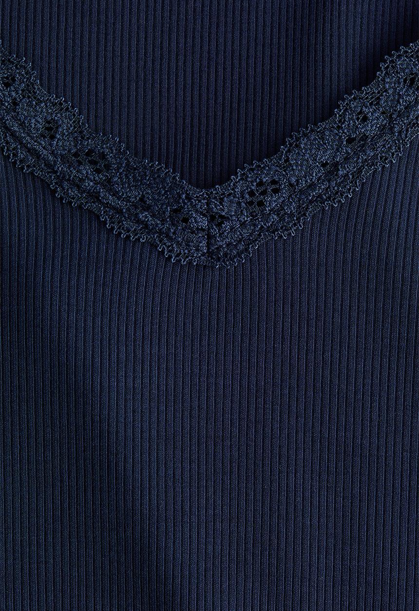 H&M - Lace-trimmed jersey top - dark blue