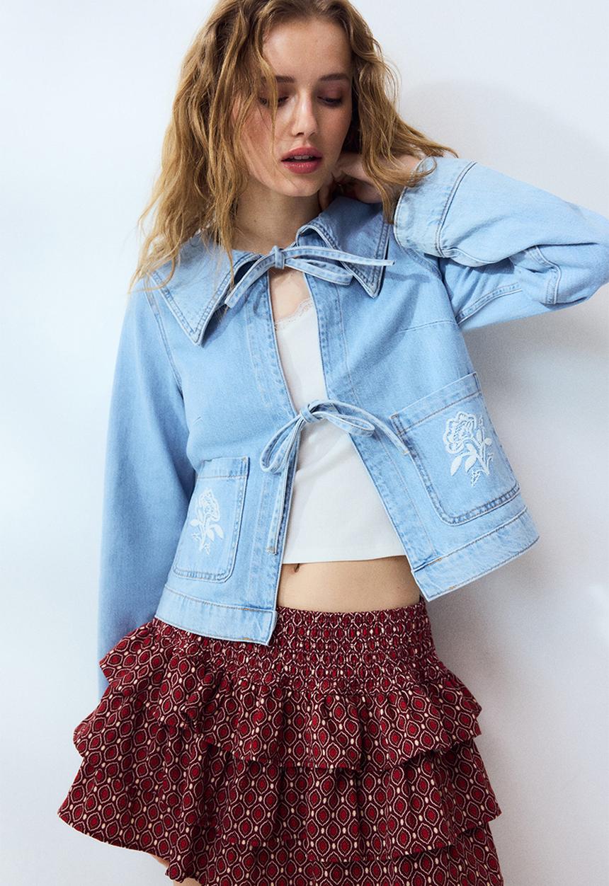 H&M - Tie-front denim jacket - light denim blue