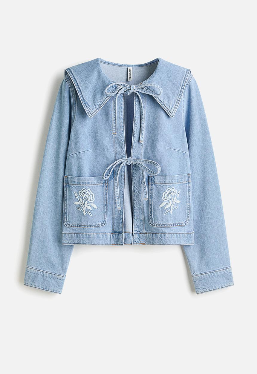 H&M - Tie-front denim jacket - light denim blue