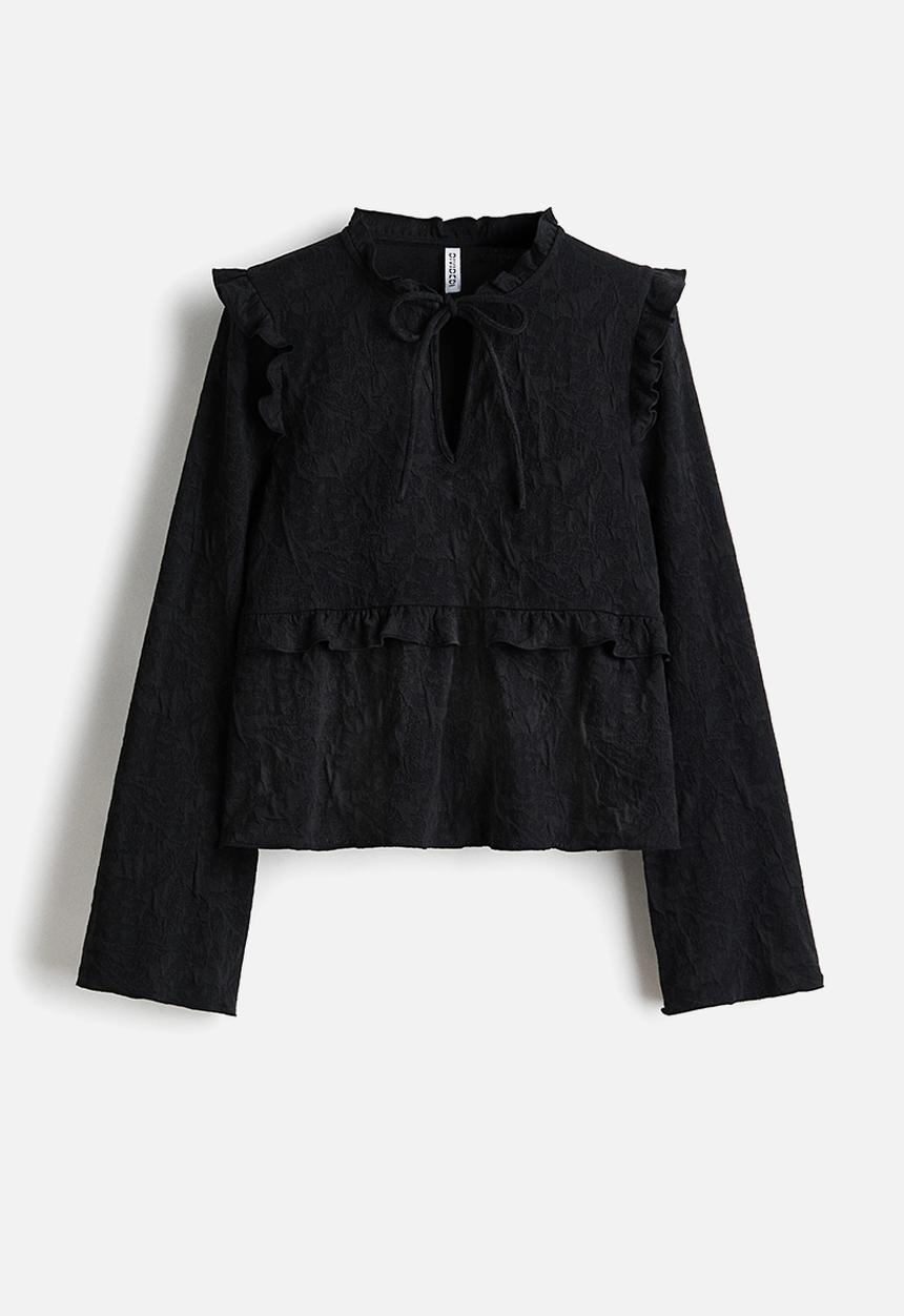 H&M - Jacquard jersey blouse - black
