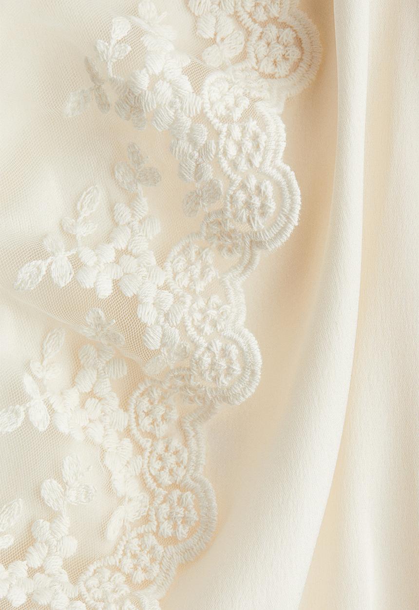 H&M - Flounce-trimmed satin blouse - cream