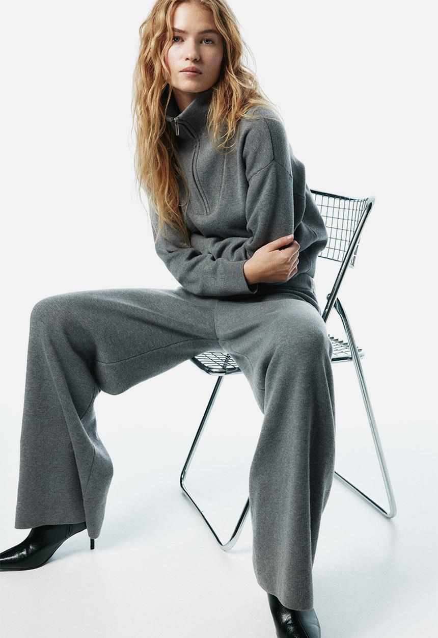 H&M - Knitted drawstring trousers - grey