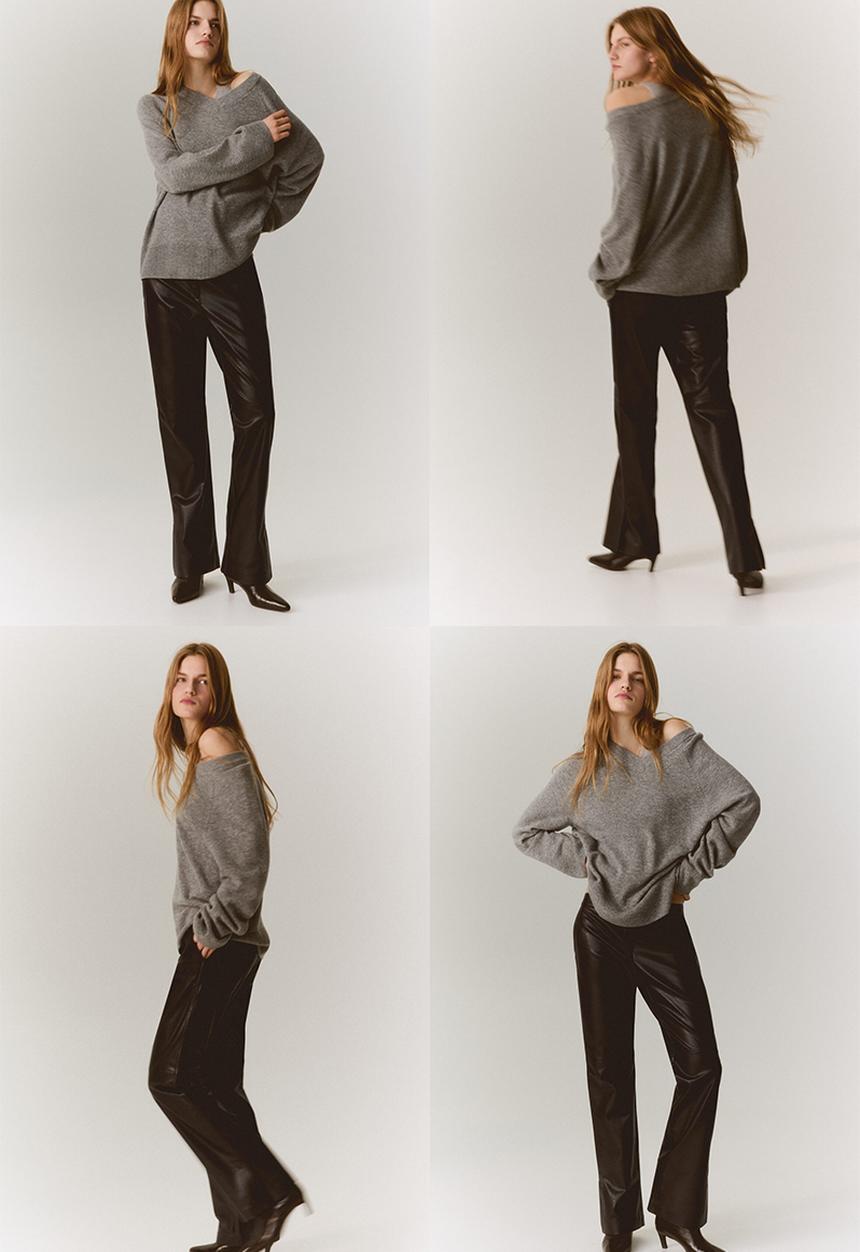 H&M - Coated bootcut trousers - dark brown