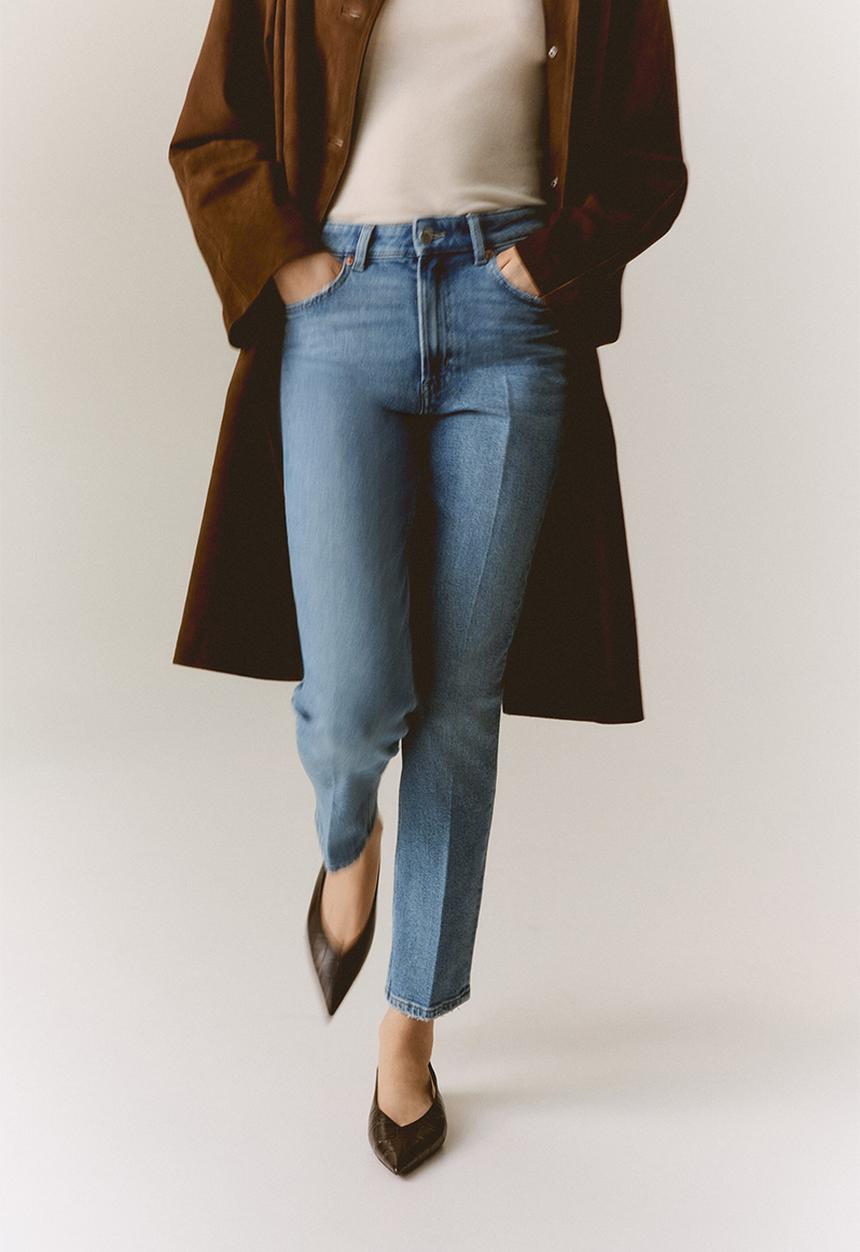 H&M - Slim straight high ankle jeans - light denim blue