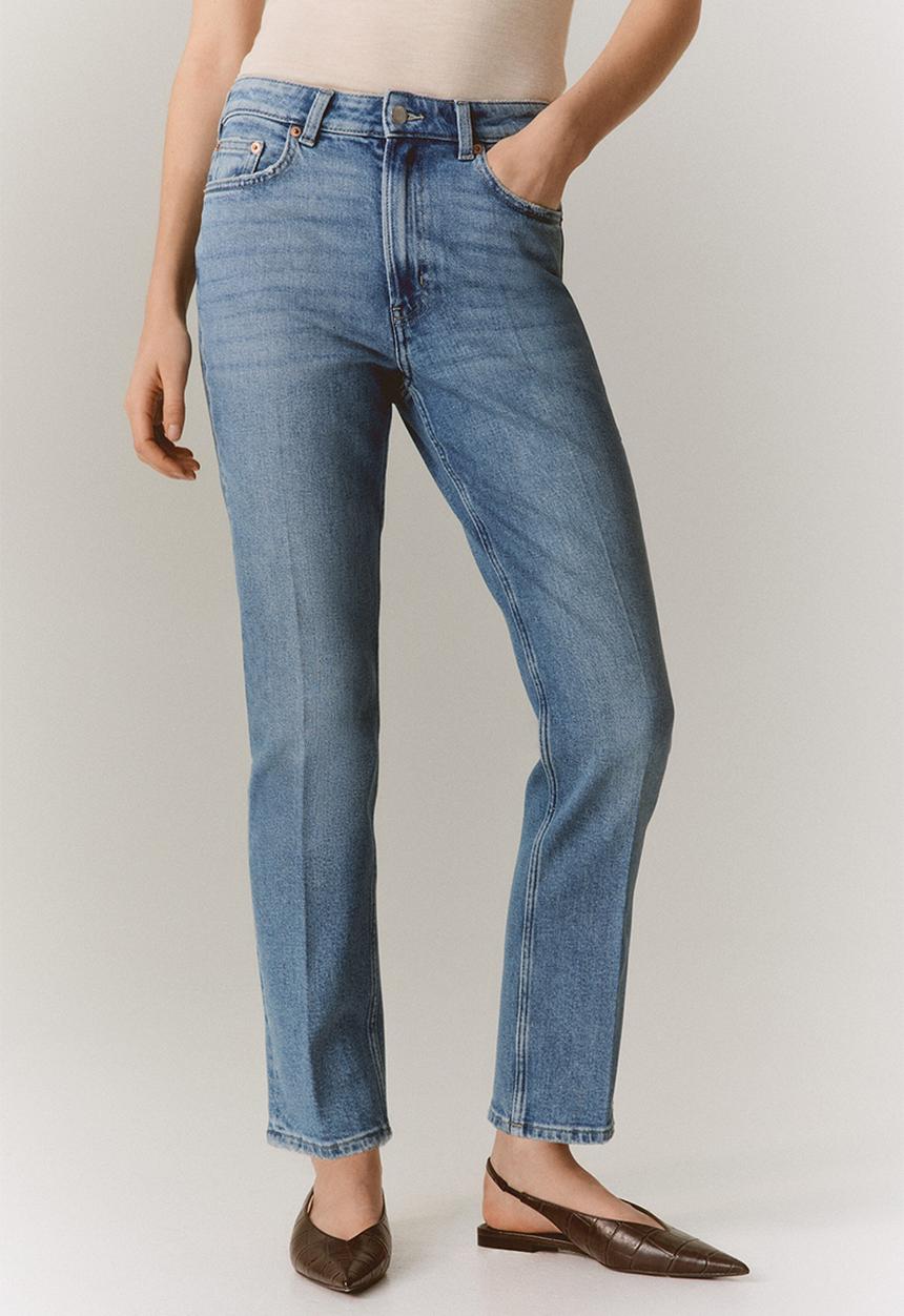H&M - Slim straight high ankle jeans - light denim blue