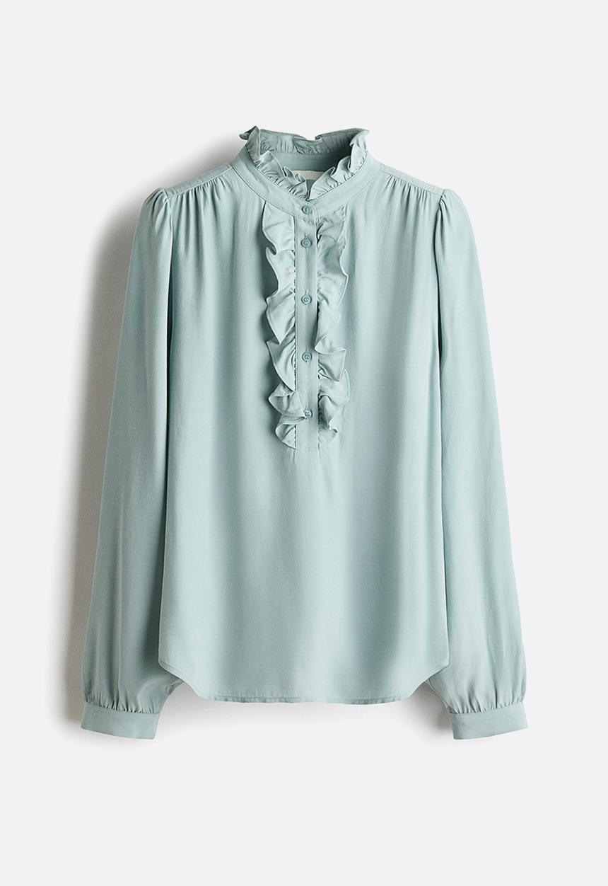 H&M - Frill-collared viscose blouse - light turquoise