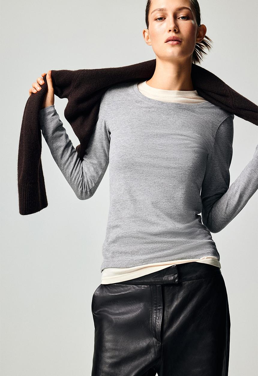 H&M - Fitted cotton top - grey marl