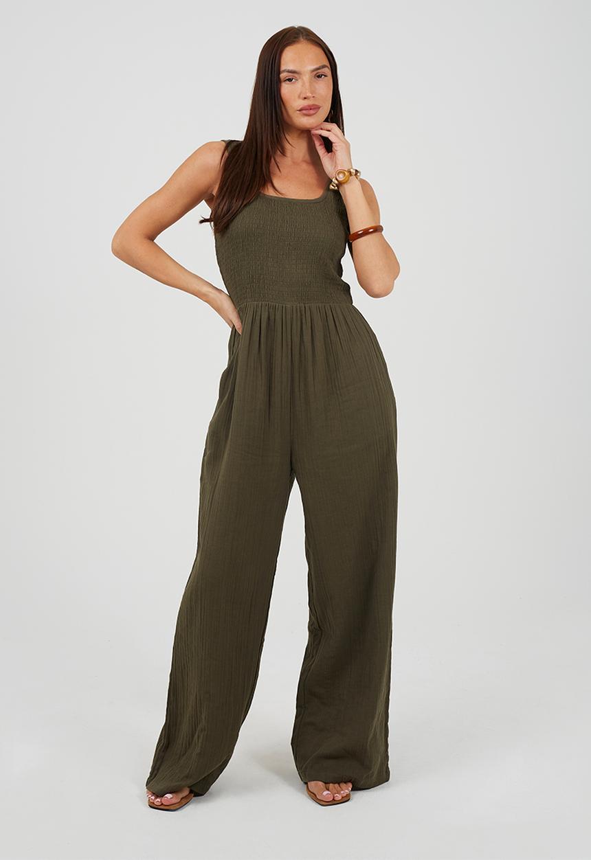 Brave Soul - Ladies Scoop Neckline Jumpsuit - Khaki