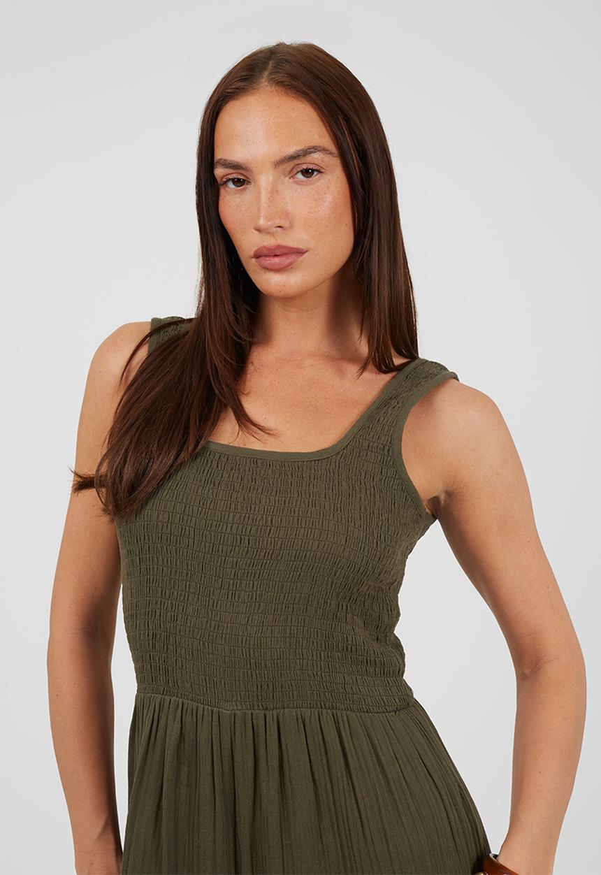 Brave Soul - Ladies Scoop Neckline Jumpsuit - Khaki