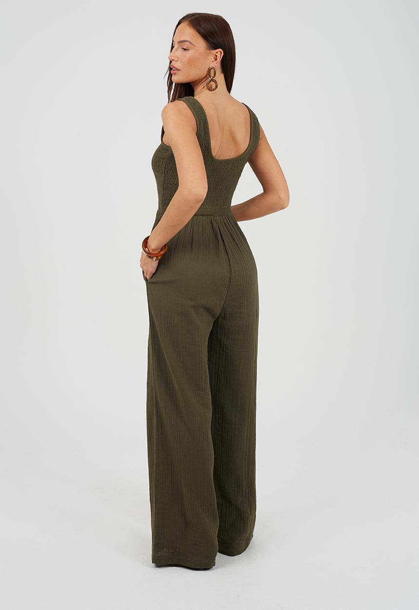 Brave Soul - Ladies Scoop Neckline Jumpsuit - Khaki