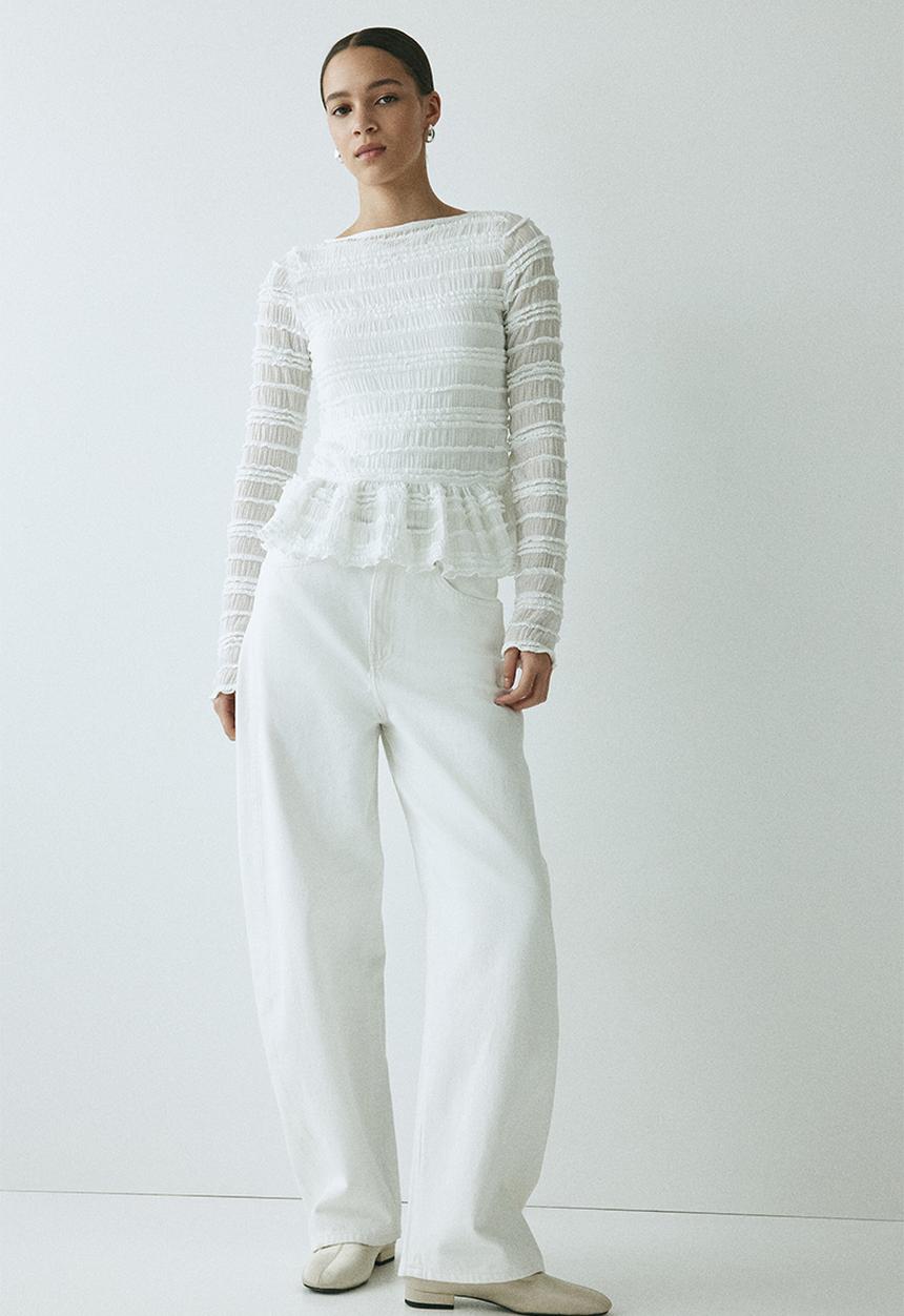 H&M - Smocked top - white
