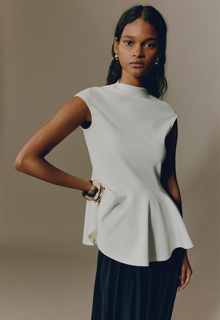 H&M - Ponte di roma peplum top - white