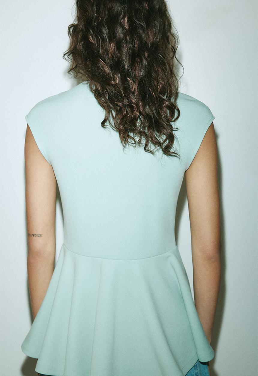 H&M - Ponte di roma peplum top - dusty turquoise