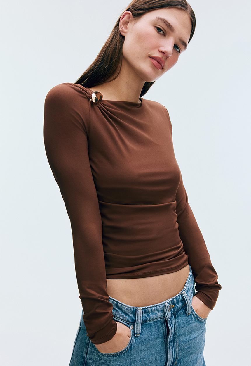 H&M - Asymmetric jersey top - brown