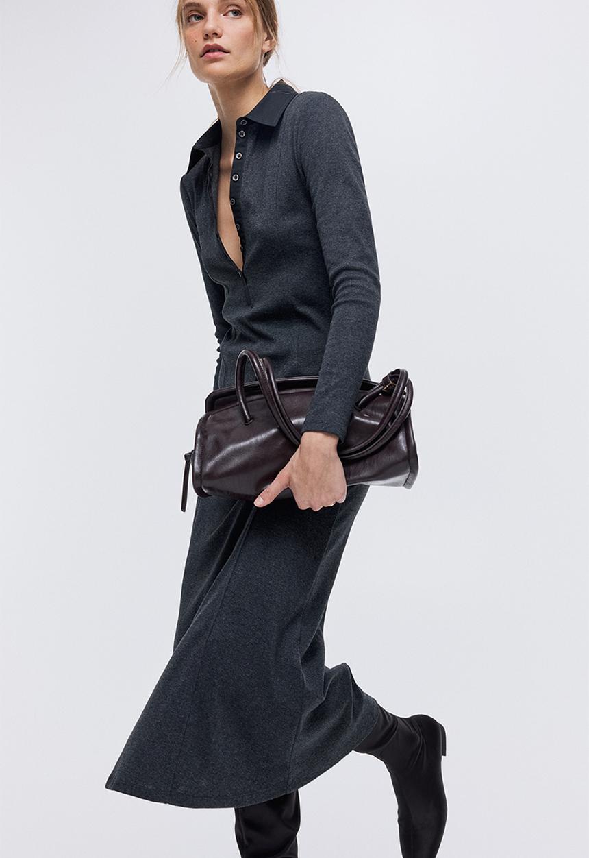 H&M - Fine-knit polo dress - dark grey marl