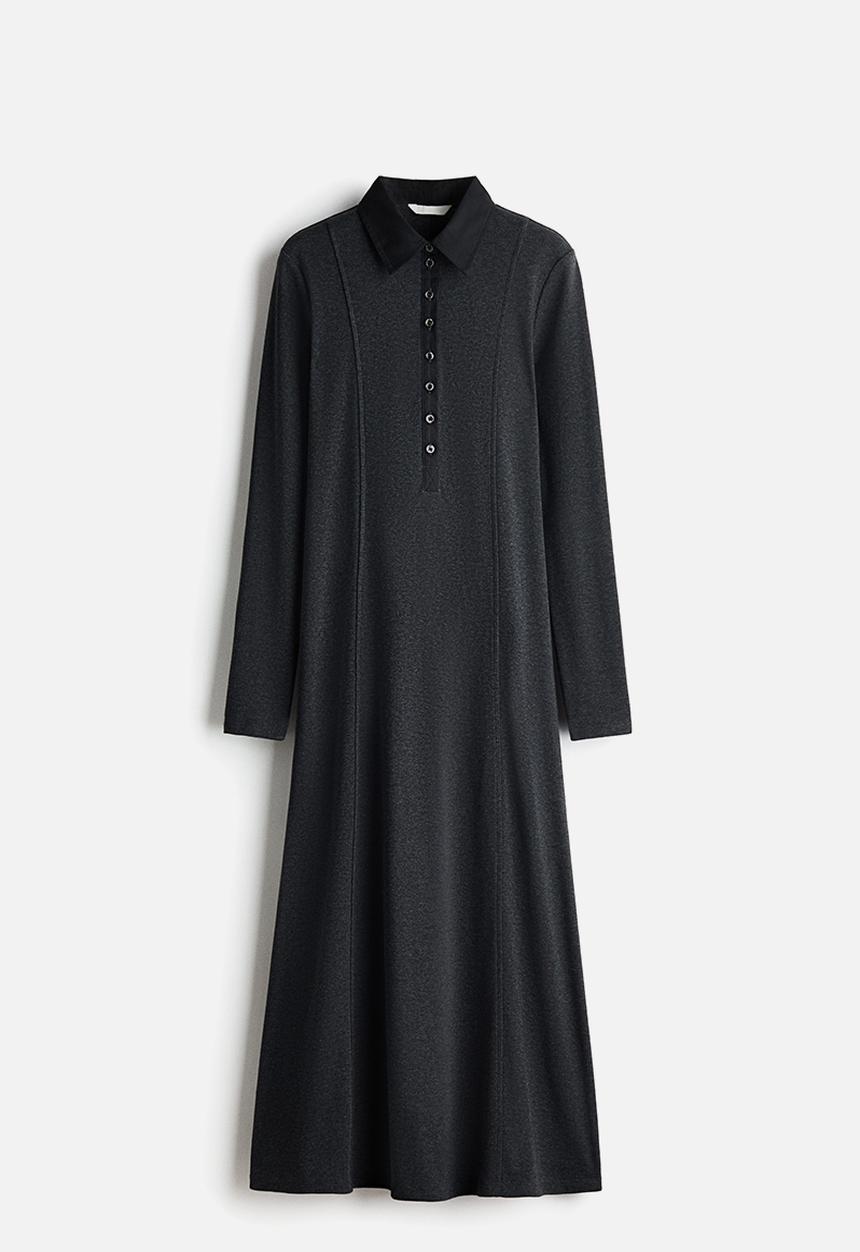 H&M - Fine-knit polo dress - dark grey marl