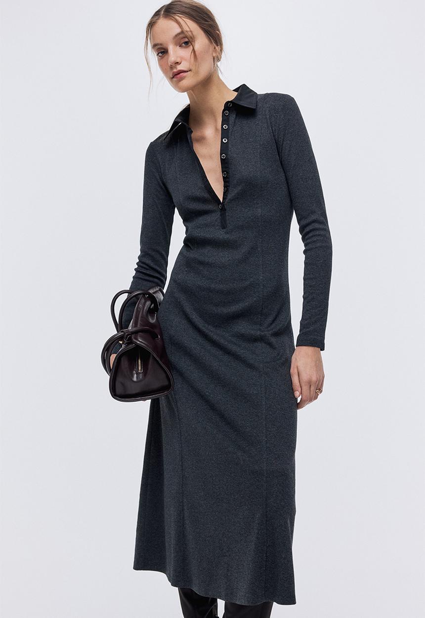 H&M - Fine-knit polo dress - dark grey marl