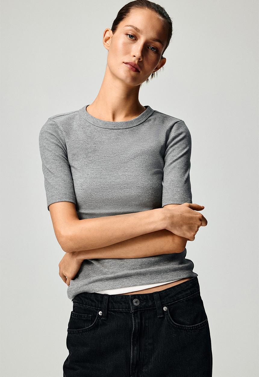 H&M - Ribbed t-shirt - grey marl