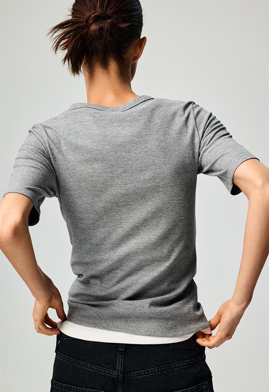 H&M - Ribbed t-shirt - grey marl