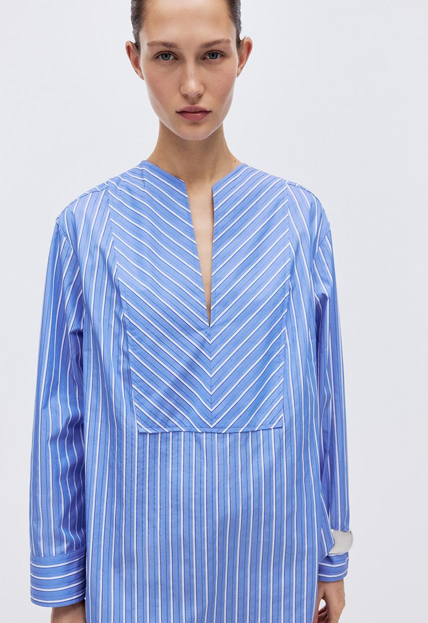 H&M - Oversized cotton shirt - blue/striped