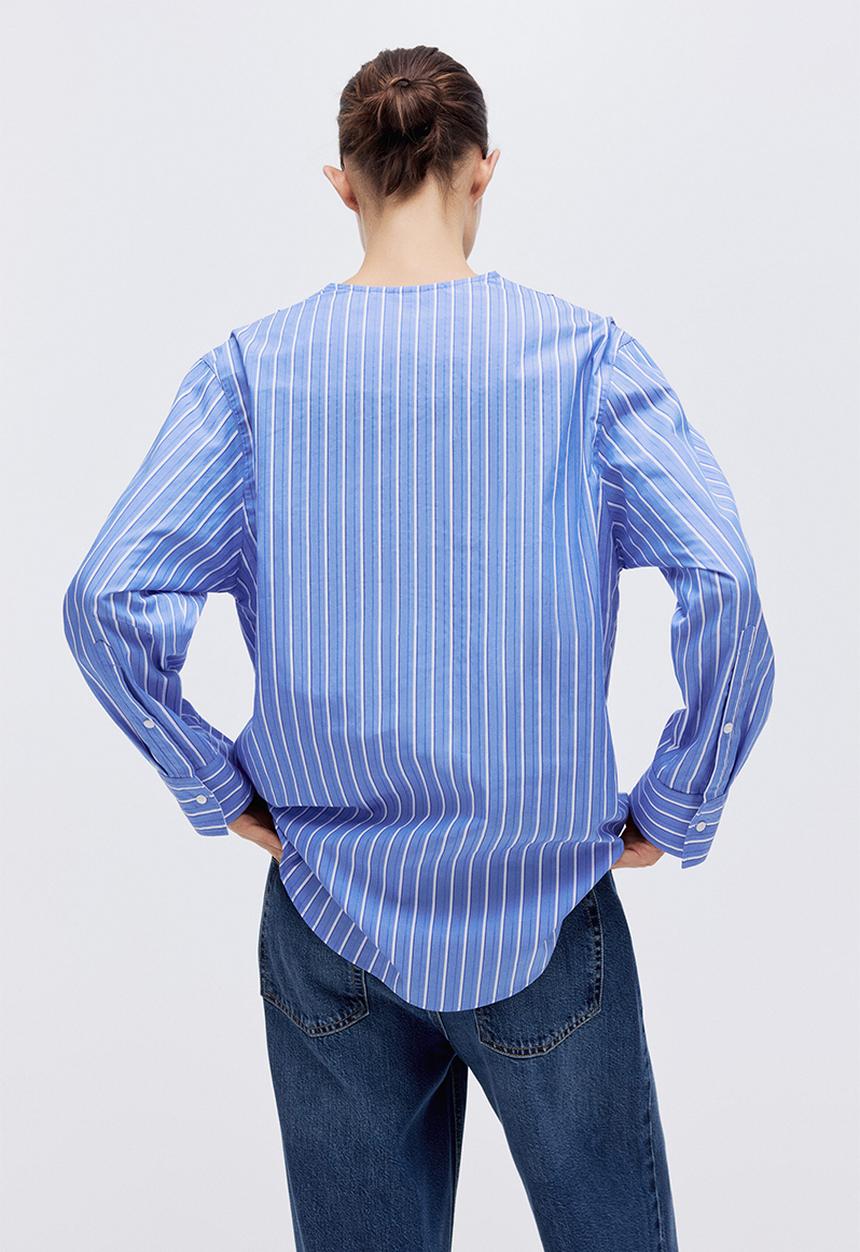 H&M - Oversized cotton shirt - blue/striped