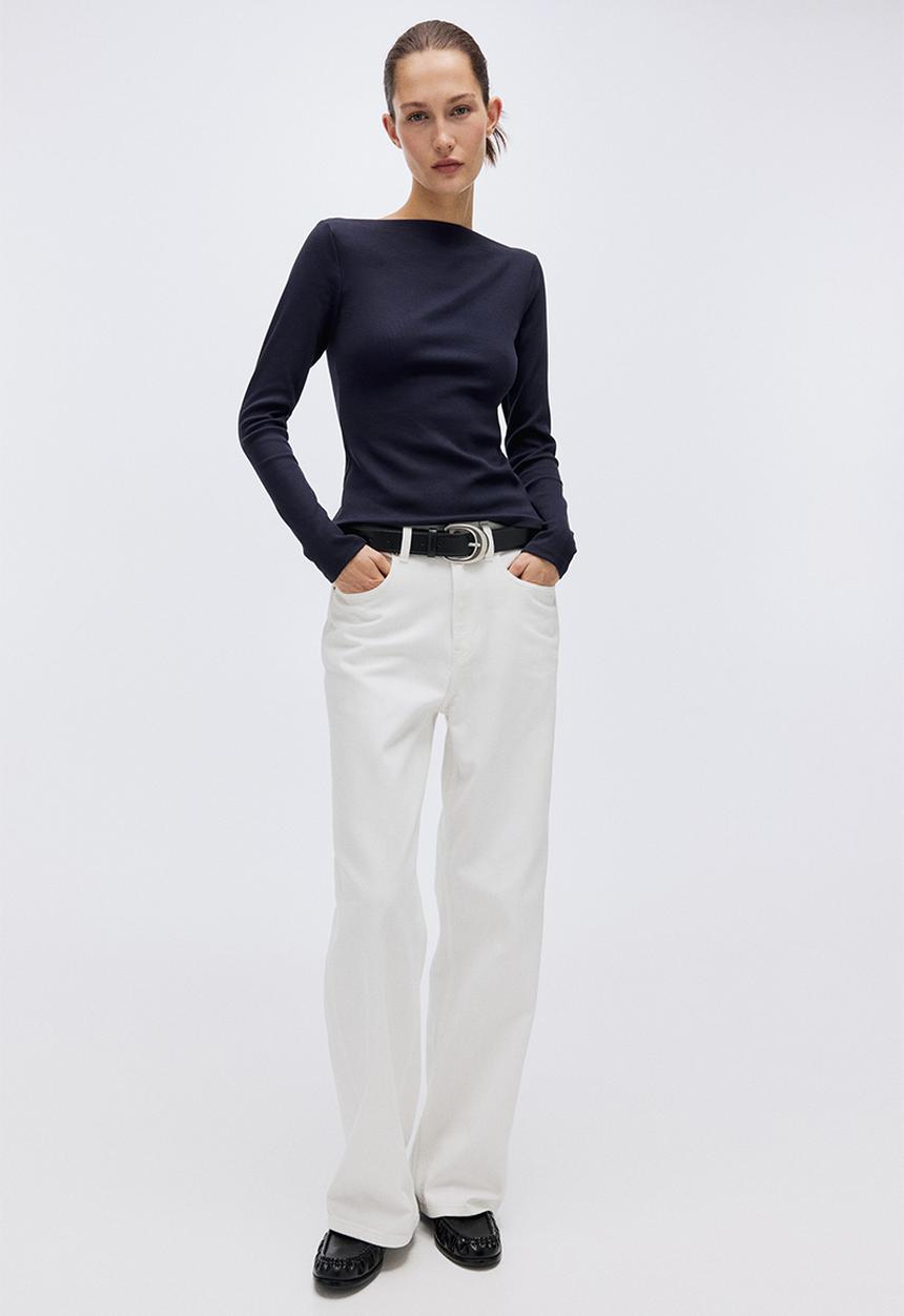 H&M - Ribbed boat-neck top - navy blue