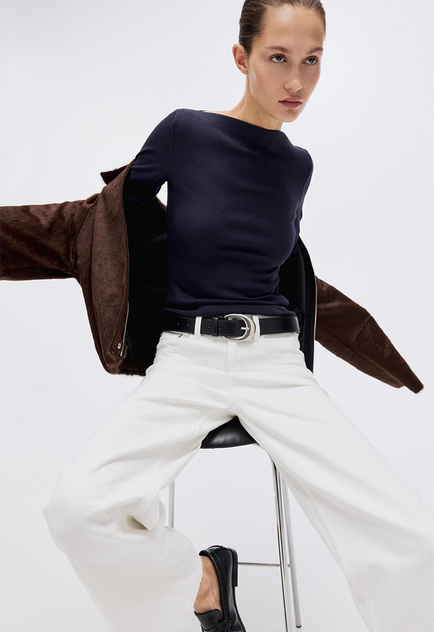 H&M - Ribbed boat-neck top - navy blue