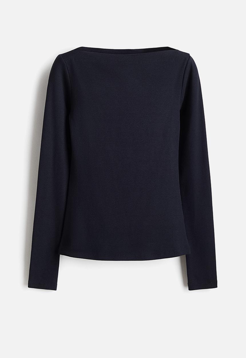 H&M - Ribbed boat-neck top - navy blue