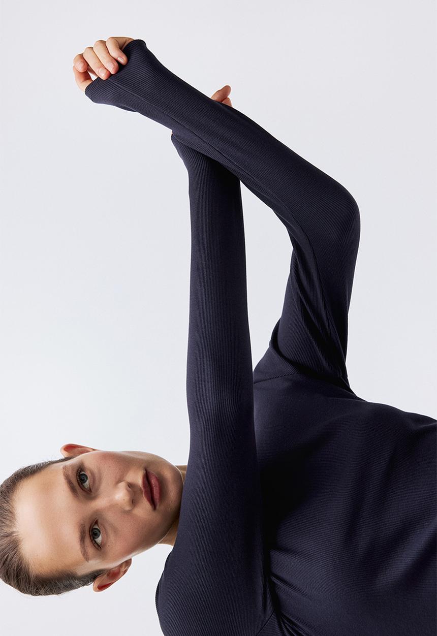 H&M - Ribbed boat-neck top - navy blue
