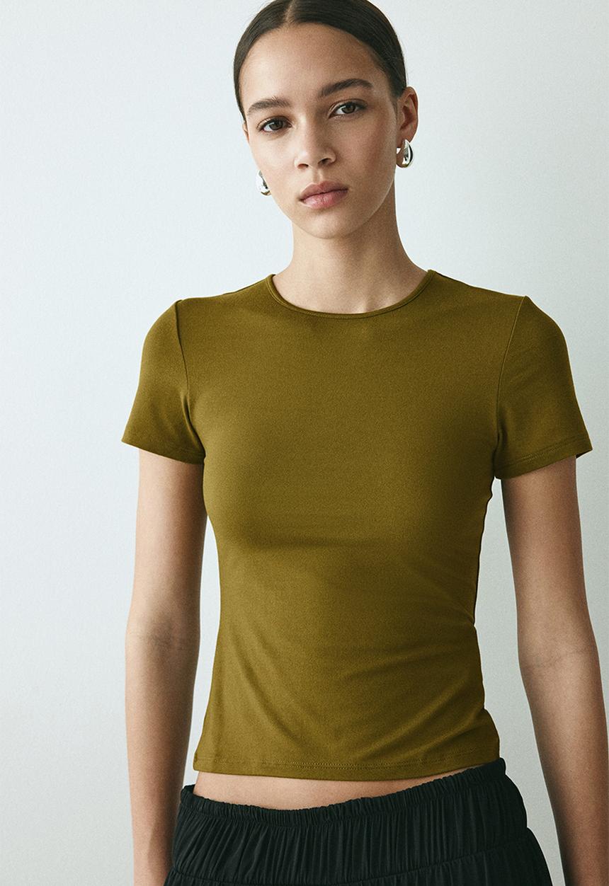 H&M - Fitted T-shirt - dark khaki green