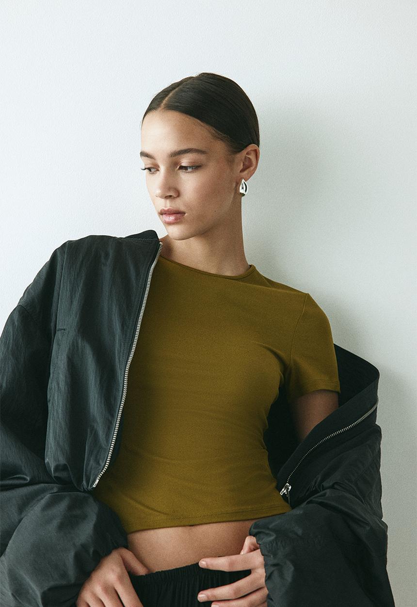 H&M - Fitted T-shirt - dark khaki green