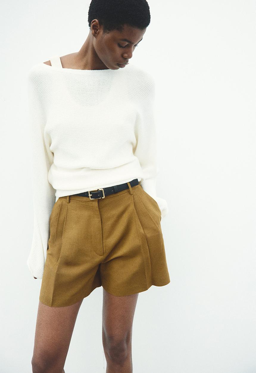 H&M - Tailored linen-blend shorts - dark golden olive