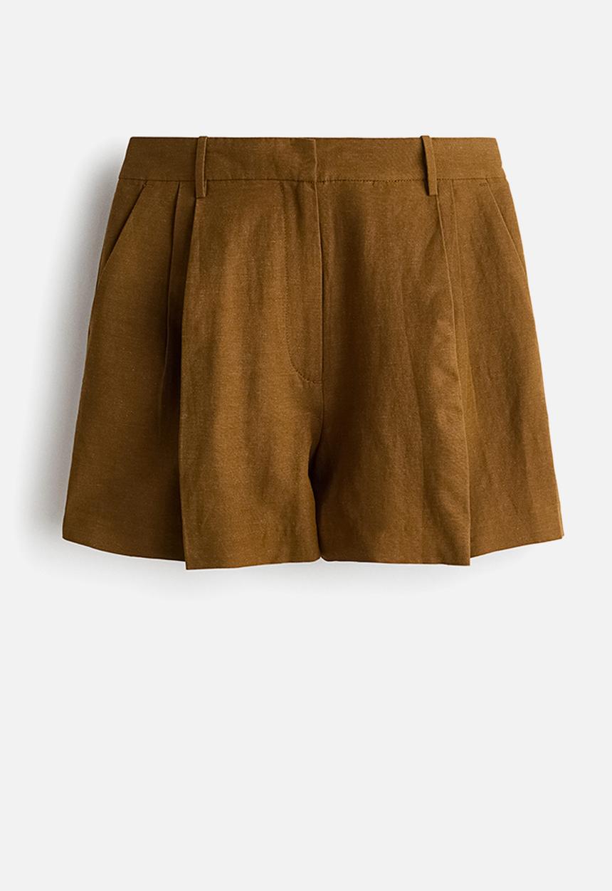 H&M - Tailored linen-blend shorts - dark golden olive