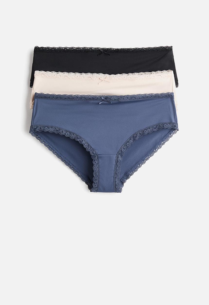 H&M - 3-pack lace-trimmed hipster briefs - dark blue/light pink/black
