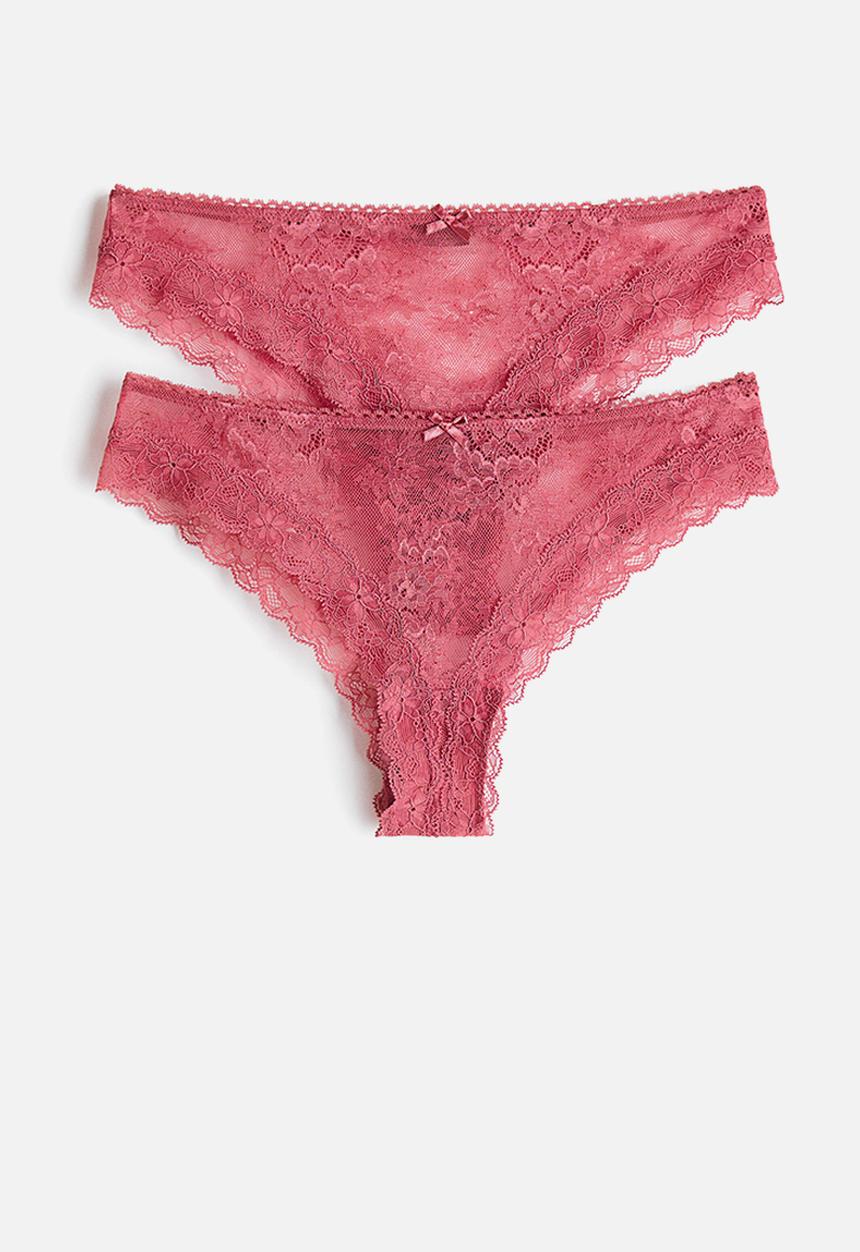H&M - 2-pack lace brazilian briefs - dark pink