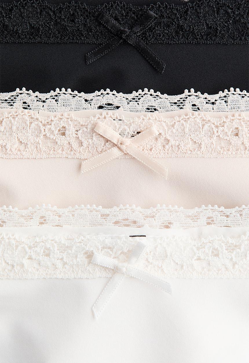H&M - 3-pack lace-trimmed thong briefs - black/powder pink/white
