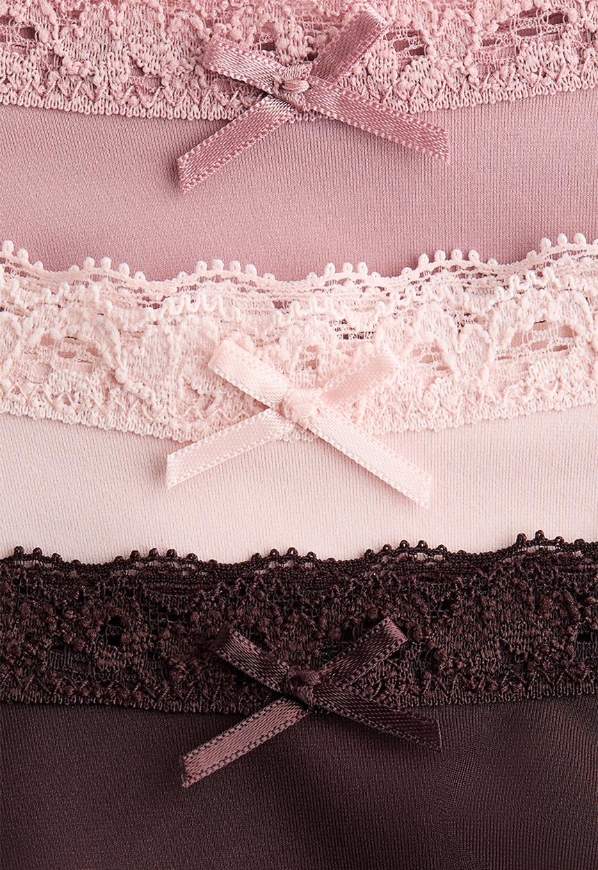 H&M - 3-pack lace-trimmed thong briefs - dark brown/pink/light pink