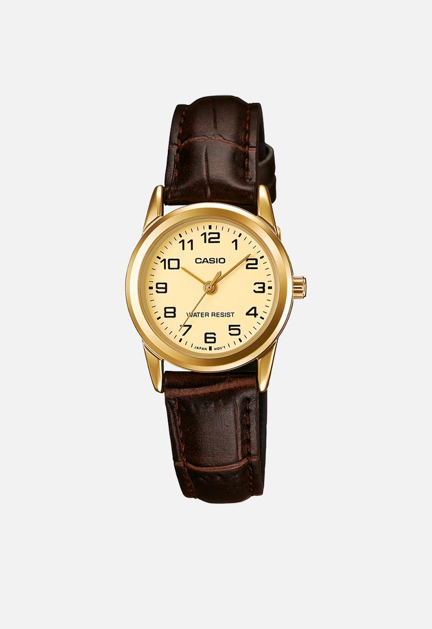 Casio - Analog Leather Bnd Gold Dial - Gold