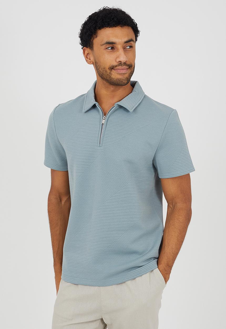 Brave Soul - Harlem 1/4 Zip T-shirt - Duck Egg Blue
