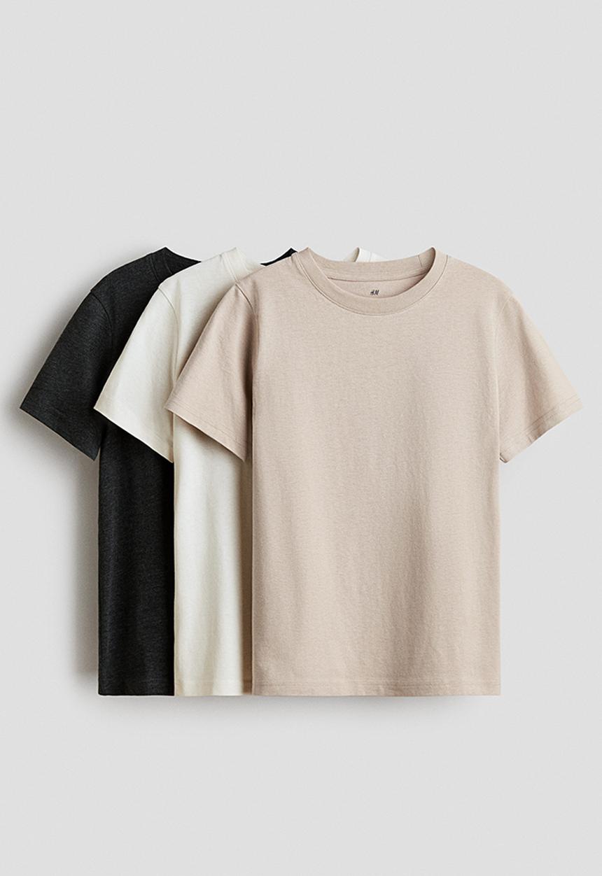 H&M - 3-Pack T-shirts - beige/dark grey marl