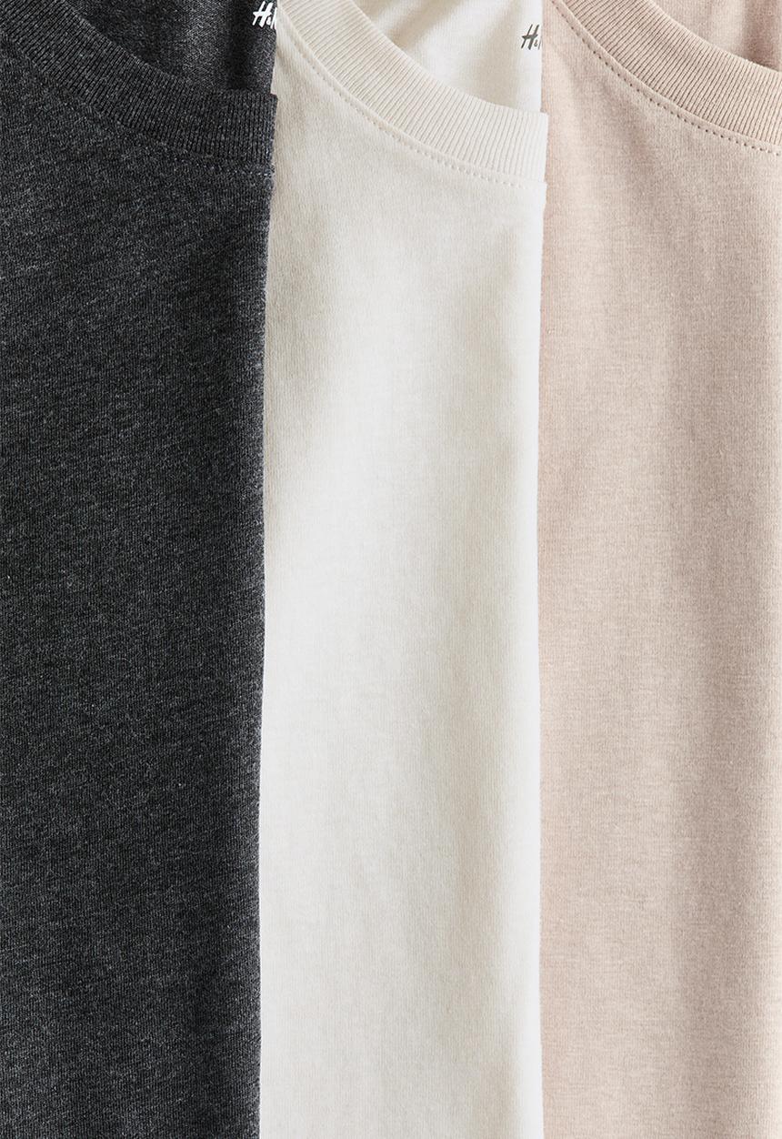 H&M - 3-Pack T-shirts - beige/dark grey marl