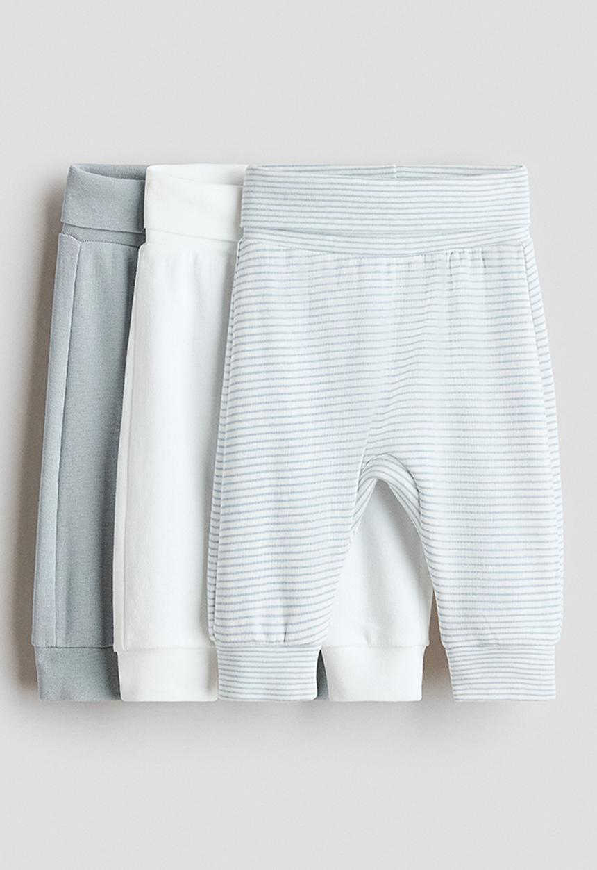H&M - 3-Pack foldover-waist trousers - light blue/striped