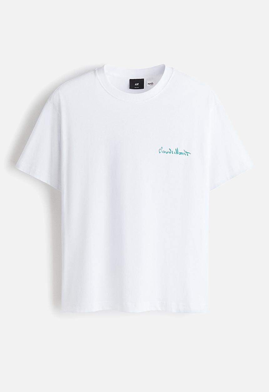 H&M - Loose fit t-shirt - white/claude monet