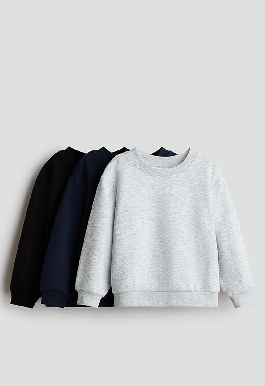 H&M - 3-Pack brushed-inside sweatshirts - black/navy blue/grey marl