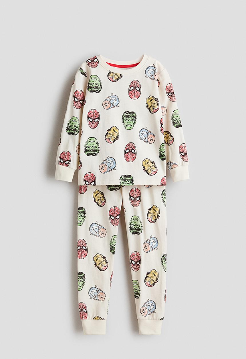 H&M - Printed cotton jersey pyjamas - cream/marvel comics