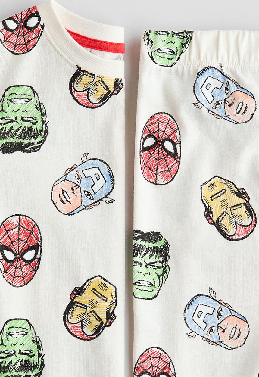 H&M - Printed cotton jersey pyjamas - cream/marvel comics