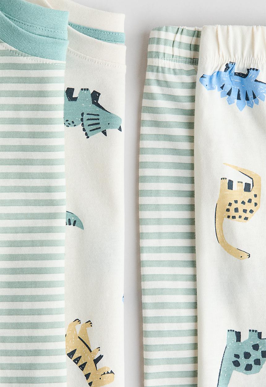 H&M - 2-Pack printed cotton pyjamas - light turquoise/dinosaurs