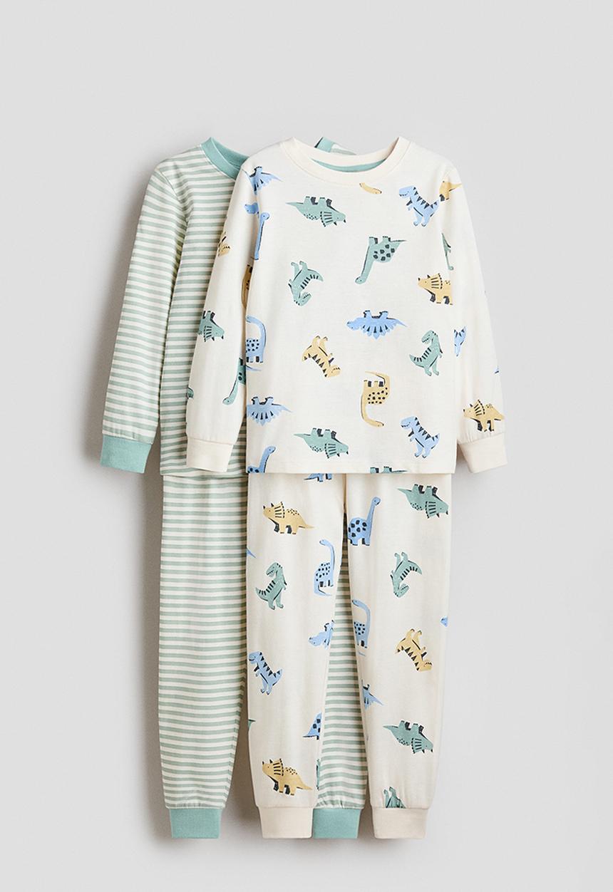 H&M - 2-Pack printed cotton pyjamas - light turquoise/dinosaurs