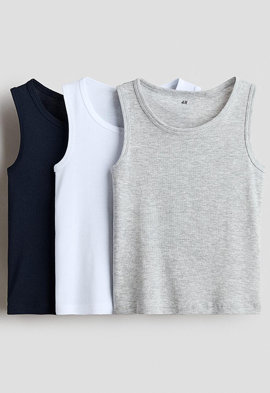 H&M - 3-Pack cotton vest tops - navy blue/white