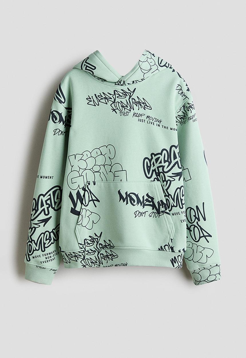 H&M - Hoodie - light green/graffiti
